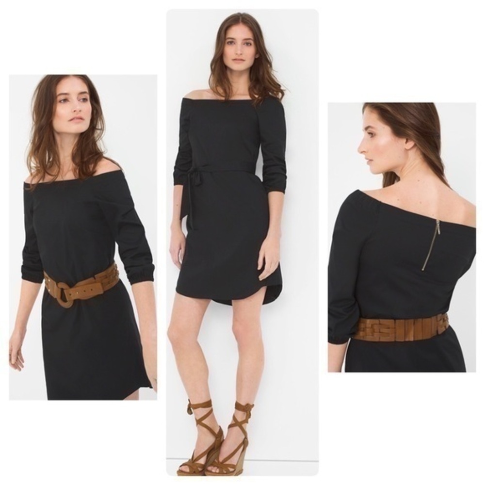 White House Black Market Black Off-the-Shoulder Poplin Dress XS EE16